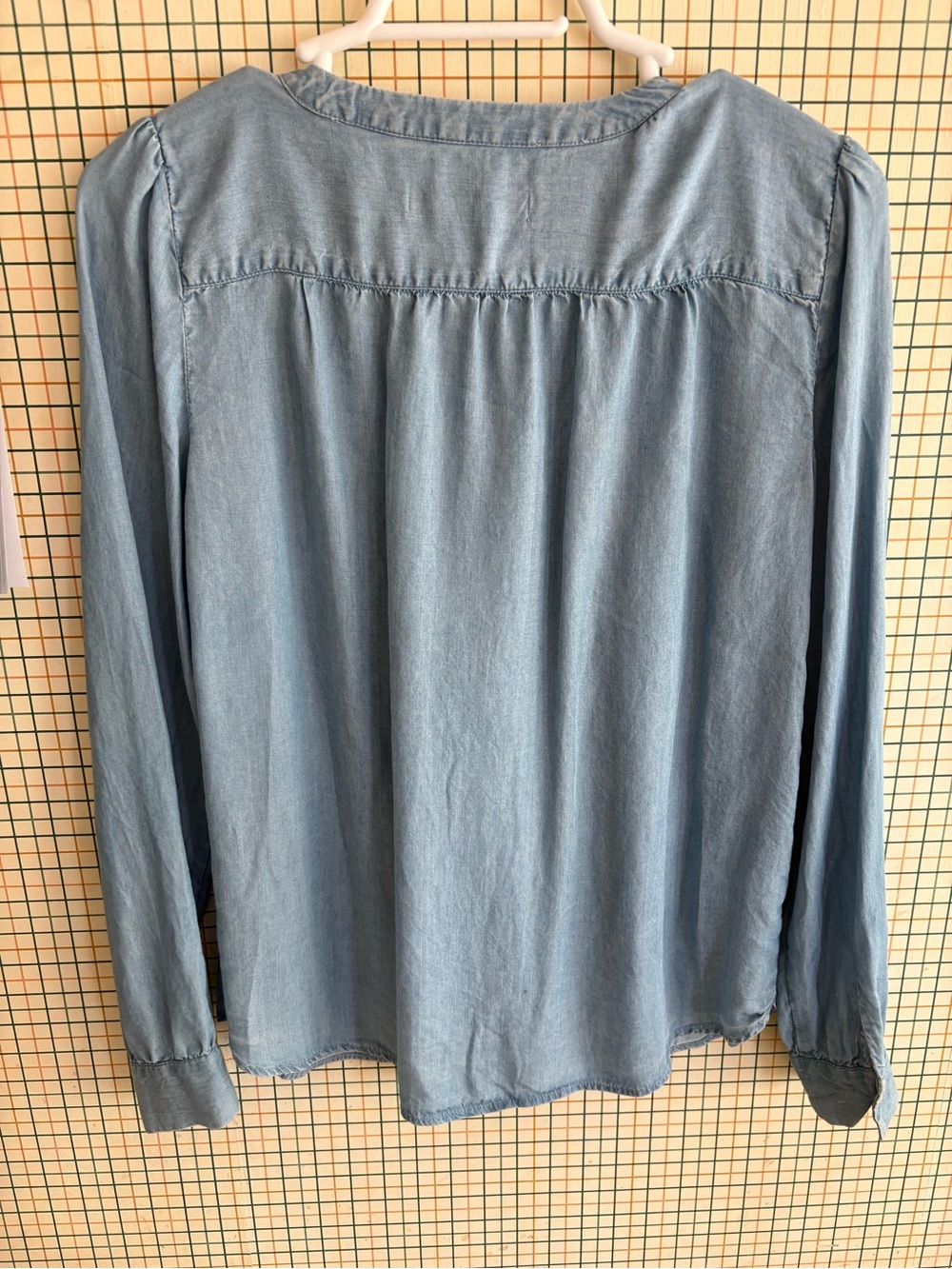 LOFT Light Wash Ruffle Front Blouse - Picture 2 of 3